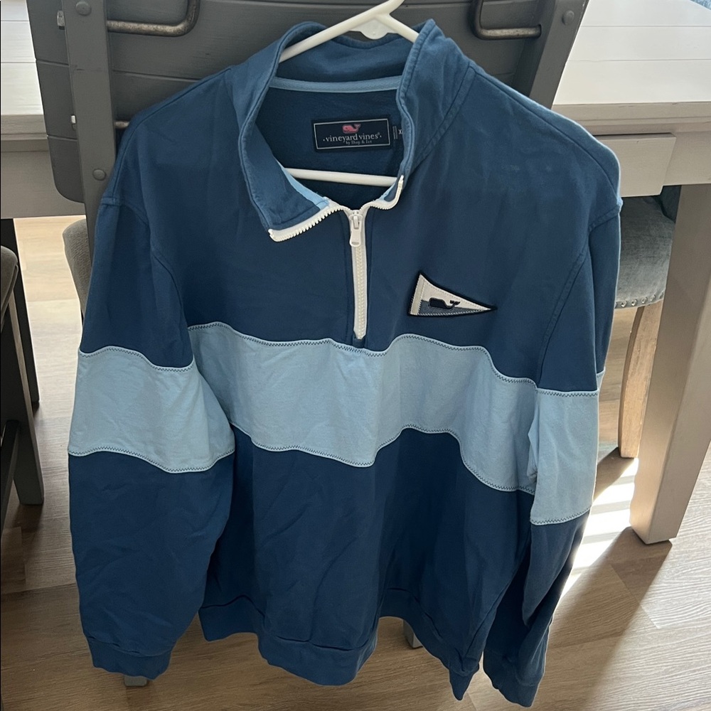 Vineyard Vines Navy and Light Blue Quarter-Zip Pullover